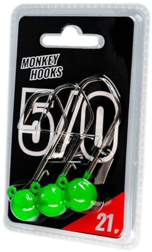 Monkey Lures Hook - 3 Jigköpfe, Größe/Gewicht/Farbe:Gr. 5/0 / 21g / Grün