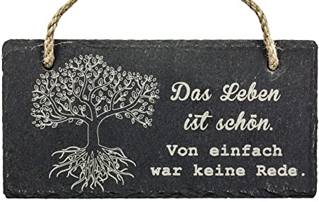Spruchreif | Schiefer Tafel mit Gravur | Türschild | Schieferschild mit Kordel | Dekoschild zum Aufhängen | Das Leben ist schön. Von einfach...