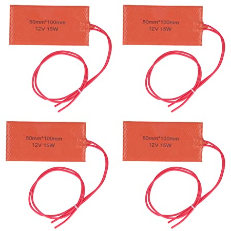 4Pcs Heating Pad, 12V 15W Flexible Silicone Rubber Heating Mat 120-150°C Temperature Range Quick Heating Electric Blanket Hot Heated Bed for Industrial Equipment Pipes(50X100mm)