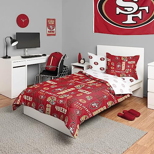 FOCO SAN Francisco 49ERS Bettwäsche-Set (Bettdecke, Oberteil, Bettlaken und 2 Kissenbezüge) – Doppelbett