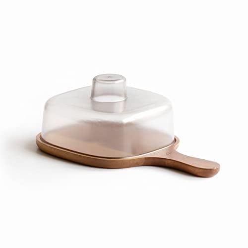 LACOR - 62004 - Quesera, Recipiente para Queso y otros alimentos, Tapa de Plástico Opaca, Base de Madera de Acacia Natural, Tapa Opaca, Libre de BPA, 21,5 x 18,5 cm, Altura 10 cm