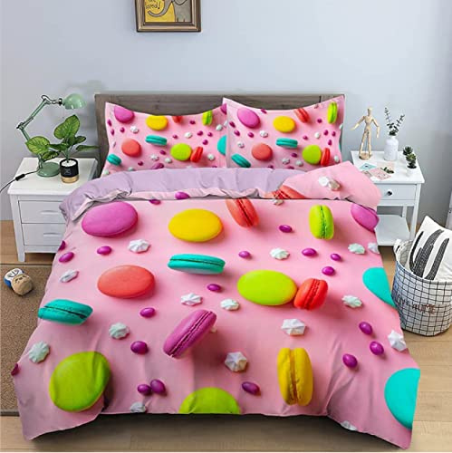 Bettwäsche 135x200 Bunte SüßIgkeiten Kinderbettwäsche Bettwäsche Set für Kinder Jungs Mädchen, Weiche und Angenehme Mikrofaser Bettbezüge 135x200 cm mit Reißverschluss + 2 Kissenbezug 80x80 cm