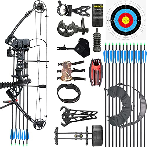 wolfman Bogenschießen Compoundbogen Set Erwachsene 30-55 LBS Jagdbogen Bogenfischen Compound Bogen und Pfeil Set mit Zubehör für Jagd Zielschießen Praxis Linkshänder Rechtshänder (RTH, Schwarz)