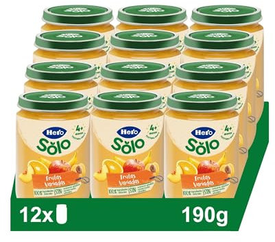 Hero Baby Tarrito Infantil - Tarritos de Frutas Variadas , Sin Aceite de Palma , Sin Sal Añadida , Bebé desde 4 Meses , Ingredientes 100% naturales , Pack de 12x190gr