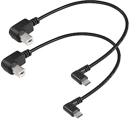 SinLoon Pack de 2 cables de impresora USB-C en ángulo recto USB B a tipo C, 11,8 pulgadas USB B macho a USB C macho para impresora, controlador MIDI, escáner (L+L)