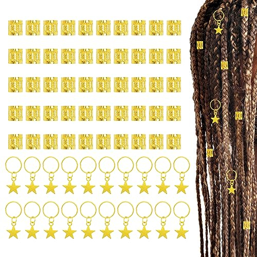 JINTANG 70 PCS haarschmuck golden,dreadlocks schmuck damen,haarschmuck festival haarschmucks ringe,50pcs haar ringe und 20pcs pentagramm haarschmucks,haarringe für zöpfe,mit aufbewahrungsbox