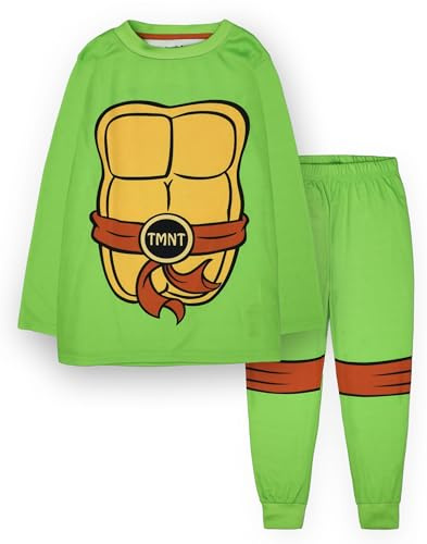 TEENAGE MUTANT NINJA Turtles Jungen Pyjama Set | Kinder Grün Loungewear Langarm-T-Shirt & Langbeinhose Kompletter Pyjama | TMNT Outfit Kostüm Pyjama | Action Cartoon Hero Nachtwäsche Merchandise
