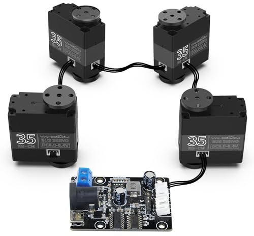 Yahboom 35KG Intelligent Serial Bus Servo 270° High Torque Serial Port Motor Dual-axis Servo for Robot Gimbal Robotic Arm with Steering Gear Debugging Board (35KG Bus servo*4-debug Board)