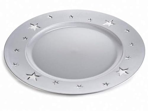 Gruppo Maruccia - Platos navideños de plástico reutilizables - Con tallas en forma de estrella - Juego de 12 - Color plateado, NTL229
