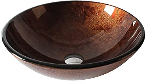 ZYLDDS Modern Gehärtetes Glas Waschbecken,Aufsatzwaschbecken,Rund Hand Waschschale für Gäste WC,B