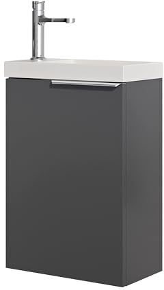 Bernstein Badmöbel-Set Tim 40cm Waschtisch-Unterschrank in Anthrazit Matt mit Chrom Griff mit Keramik-Waschbecken Badezimmermöbel, feuchtigkeitsresistentes Material, Vormontierter Unterschrank