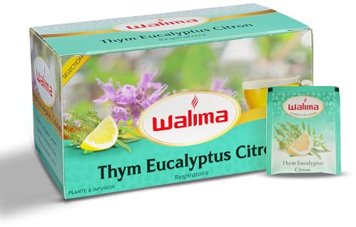 Infusion Tomillo Eucalyptus Limón - Walima, 20 bolsas para té de hierbas, bebida caliente natural