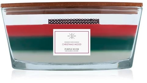 Purple River Candle Duftkerze im Glas mit Deckel | Christmas Mood | Duftkerze Weihnachten | Duftkerze Holzdocht | Kerze im Glas | Raumduft für Zuhause | 3 Schicht Kerze