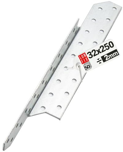 Set di 50 connettori angolari per travi zincati per carichi pesanti, 32 x 250 mm, sinistra