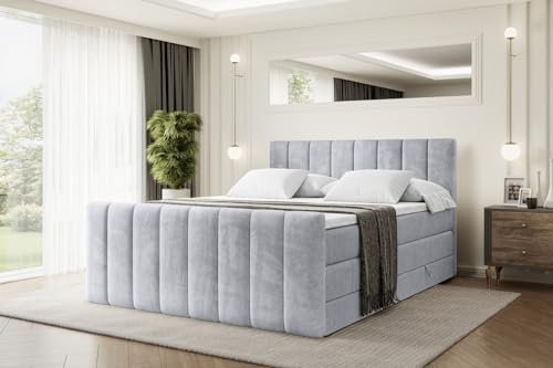ALTDECOR Boxspringbett mit Matratze und Lattenrost, Topper, Fußteil,Polsterbett mit Bettkasten, Bett mit Stauraum H3- und H4- Matratze, Doppelbett - OTTA-Z King - 200x200 - Grau Monolith