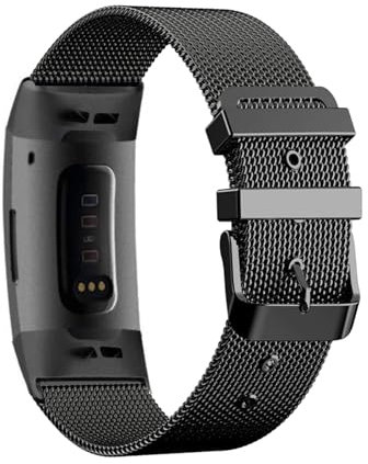 LXURY Metall Armbänder für Fitbit Charge 3/ Charge 4 Armband, Edelstahl Mesh mit Einstellbar Schnalle Ersatzarmband für Damen Herren Kompatibel mit Fitbit Charge 3/ Charge 4 Uhrenarmband (Schwarz)