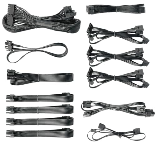 Nfortec Kit de Cables PSU Sagitta 1000W, Gestión de Cables,Alimentacion Modular, Extension certificados, Conectores ATX de 24 Pines, SATA PCI-E (6 + 2 Pines) EPS (8 Pines), Cable RGB
