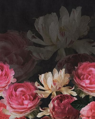 Rasch Tapete 363470 - Fototapete auf Vlies mit Blumen in Pink, Creme und Schwarz aus der Kollektion Magicwalls - 2,65 m x 2,12 m (LxB)