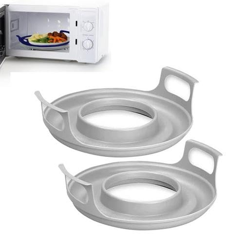 Plateau Pour Micro-ondes Avec Poignées | Lot de 2 Support De Bol Pour Micro-ondes Pour Aliments Froids Et Chauds | Caddie Frais Pour Micro-ondes | Assiette Froide Pour Micro-ondes (Gris)