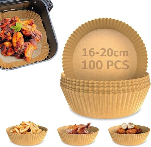 Papier Cuisson Air Fryer. 100 pièces de Papier Air Fryer rond de 16 cm pour friteuses, épais et imperméable, accessoires air fryer, antiadhésifs de qualité alimentaire