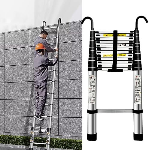 KUANGGE LeiterTeleskop-Dachbodenleiter mit abnehmbaren Haken - ausziehbare Klappleiter aus Aluminium für den Dachboden von Wohnmobilen, Tragkraft 150 kg - Teleskop-Dachleiter