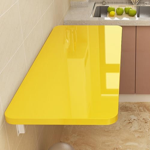 NIANXINN Wandklapptisch,Holz Wandtisch Klappbar Für Kleine Wäschereien,Platzersparnis,Küche Esstisch,Schreibtisch,Faltbare Hängende Werkbank,Mit Halterungen,Länge x Breite (100cm x 60cm,Yellow)