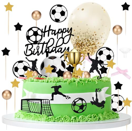 Hejo 28pcs Football Cake Toppers, Reusable Cake Decorations for Boys Girls Kids Men Women, Durable Football Themed Birthday Party Decorations, Birthday Cake Decorations for Football Party