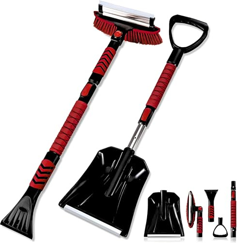 IWH Telescopic Ice Scraper with Snow Shovel and Whisk, 5 in 1 Telescopic Ice Scraper with Snow Shovel