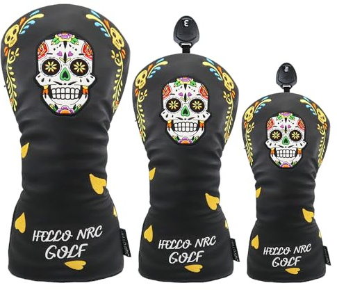 Smallan Golf Club Covers Leather Headcovers Set Fits Driver Fairway Wood Hybrid Utility Putter Iron Wedge Headcover Fits All Major Brands (Skeleton Black)
