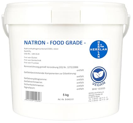 HERRLAN® Natron Pulver 5 kg – Backnatron, Speisesoda & Baking Soda | E500ii Baking Soda in hochreiner Lebensmittelqualität, vielseitig verwendbar als Backnatron, Speisesoda und Haushaltshilfe.