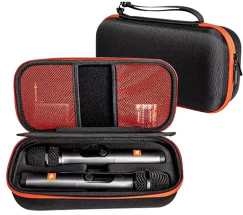 Thejuns EVA Hard Case for JBL PartyBox Wireless Two Microphone - Shockproof Storage Box with Carrying Handle, Waterproof Microphone Protective Bag, Durable Organizer (Black)
