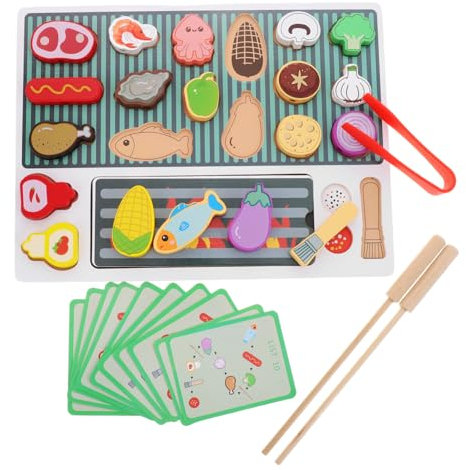 FELTECHELECTR 1ensemble Set De Jouets Bois pour Garçon Fille Ensemble De Barbecue Grill Interactif pour Jeu De Cuisine Jouets De Simulation De Grillade pour Garçons Et Filles