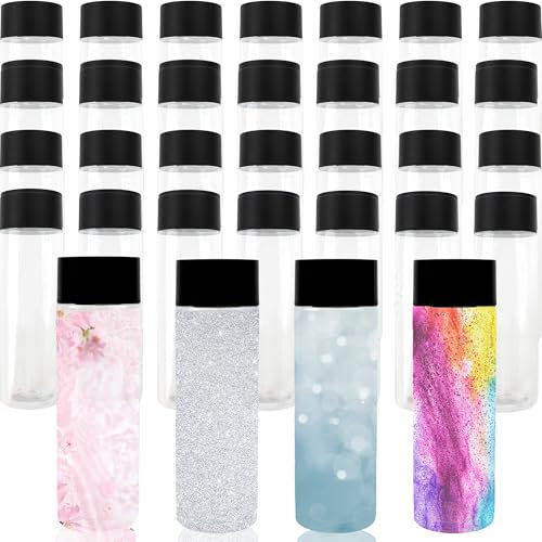 32 Pack 12 oz/ 350 ml Clear Plastic Bottles with Black Lid Plastic Sensory Bottles Leakproof Drink Container Empty Sensory Bottles with Caps for Storing Juice Milk Crafts Party Supply