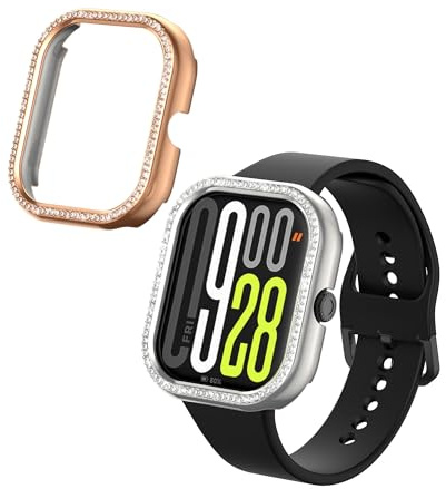 kwmobile 2X Kunststoff Hülle kompatibel mit Xiaomi Redmi Watch 4/5 / 5 eSIM Schutzhülle Schutzrahmen - Glitzer Schutz Zubehör in Silber Rosegold