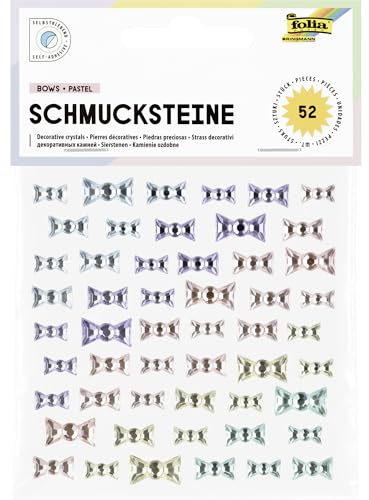 folia 12318 - Schmucksteine BOWS PASTEL, 52 schleifenförmige Glitzersteine in 5 Pastellfarben, Aufkleber in 3 Größen, selbstklebend, zum Verzieren und Dekorieren