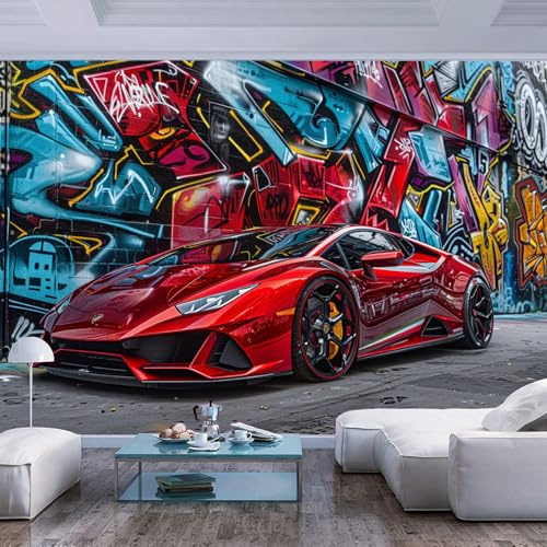 JIAOQSS 3D Wallpaper Wall Mural Sports car Street Graffiti Kindergarten Childre Border Hotels Paintings Child Early Education Center Study Removable Panorama