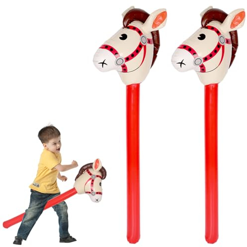 2 Stück Rot Hobby Horse Pferde Steckenpferd Kinder Hobbyhorse Stockpferd Steckenpferde Aufblasbar Steckpferd Pferdespielzeug Pferdekopf Aufblasbares Stick Hobby Horsing Pferd Pony Stab für Kinde