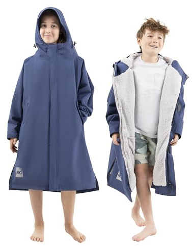Red Original Unisex Kids Waterproof Dry Pro Changing Robe - Windproof, Warm, Lightweight, Sherpa Fleece Lined, 100% Recycled Material (Admiral Blue, XS - 5-8 Years)