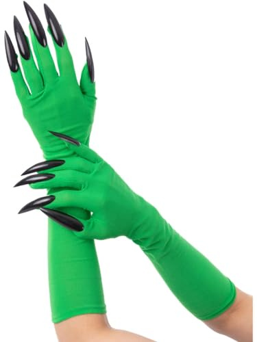 Smiffys Green Wicked Witch Gloves, with Black Nails