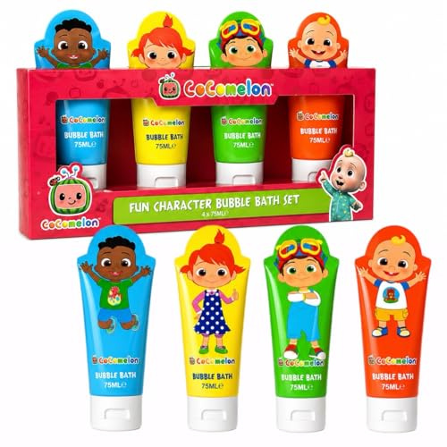 CoComelon Bubble Bath Gift Set for Kids – 4 Pack Character Tubes (75ml Each) – Fun Bath Time with JJ & Friends – Gentle Formula for Children