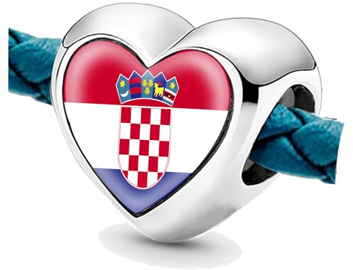 Jycycem Kroatien Flagge Silber Charms Perlen für Armbänder für Frauen, Charme, Schmuck Geschenke, Geschenkideen für Mädchen Herz Perlen Schmuckherstellung DIY Silber Anhänger