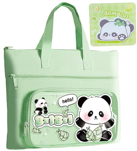ZenyTra Porte-documents A4 avec bloc-notes, design de dessin animé et compartiments multiples, 1 sac de transport + 1 lot de notes autocollantes, imperméable et double fermeture éclair, pour école