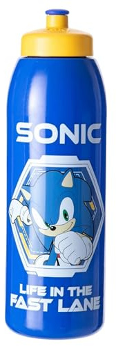 Sonic the Hedgehog Kids Water Bottle 900ml, Sports Drinks Bottle with Pull Top Spout, Wide Mouth Screw Top for Easy Cleaning, Food-Grade Plastic School Bottle