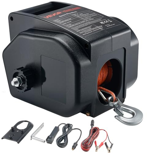 VEVOR Electric Boat Winch, 12V DC 300W, Reversible Electric Trailer Winch for Boats Up to 2000 lbs, Power-in, Power-Out, and Freewheel Operations for Boats with Wired Remote Control & Hand Crank