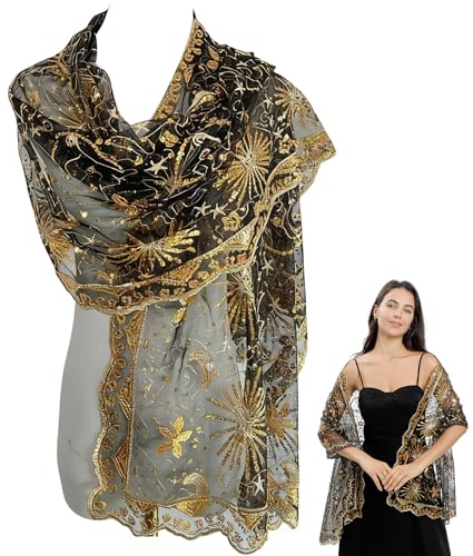 Vyqrx Cape Damen Festlich Pailletten Umhang Schal Schultertuch Stolen Tuch für Reise, Festlich, Abendkleid