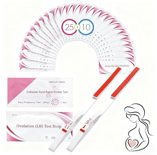 25 Ovulationstest+10 Schwangerschaftstest,Kinderwunsch Ovulationstest Kit,Fruchtbarkeitstest für Frauen Eisprung 25 mIU/ml,Ovulationstests für Eisprung bei Kinderwunsch,Rot