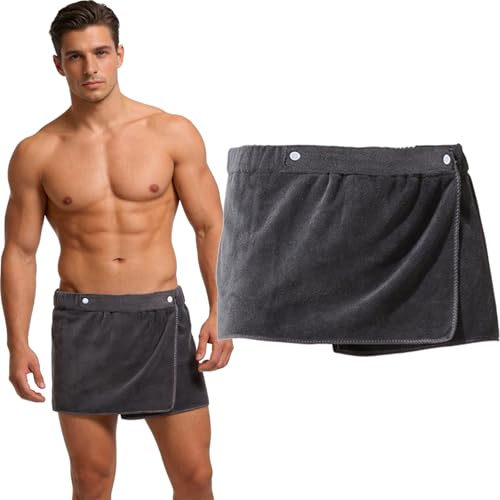 JYJLLM Saunakilt Herren Kurz, 35 x 140 cm Saunahandtuch mit Druckknöpfen für Männer, Schnelltrocknend und Komfortabel, Verstellbarer Sauna Kilt für Fitnessstudio, Strand, Reisen (Grau)