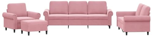 Jkghdrt Set di 4 divani con cuscino in velluto rosa, comodo divano con struttura robusta e cuscino in morbido velluto per una seduta confortevole
