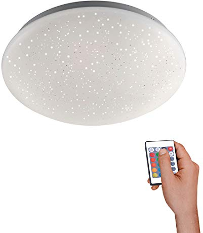 LeuchtenDirekt LED Deckenlampe in Sternenhimmel-Optik, rund 25cm Ø | dimmbare Deckenleuchte RGB-Farbwechsel, warmweißes Licht | Farbsteuerung über Fernbedienung…