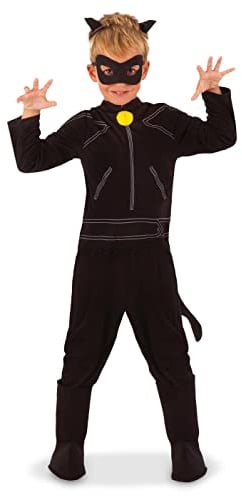 Rubie's Offizielles Kostüm Cat Noir, Miraculous Ladybug, mit Augenmaske, für Kinder, Superheld, Kindergröße M, 5-6 Jahre Halloween